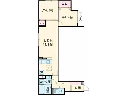 セレスティア扇Ⅲ(2LDK/1階)の間取り写真