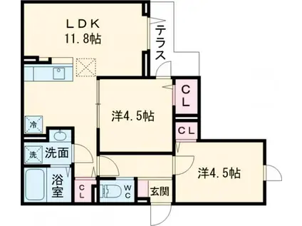 セレスティア扇Ⅲ(2LDK/2階)の間取り写真