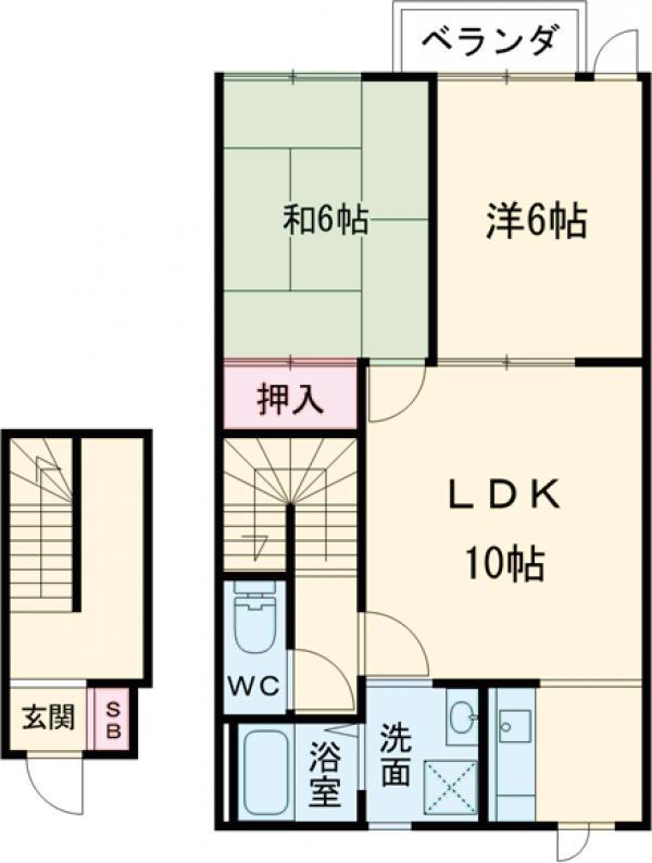 カーサ西ノ丘(2LDK/2階)の間取り写真