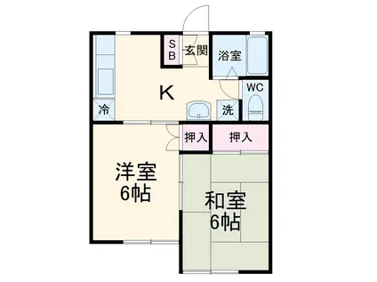 ポワール弐番館(2K/1階)の間取り写真