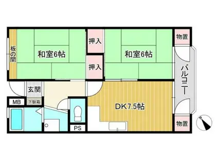 ケーティーマンション(2DK/1階)の間取り写真