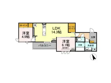 D S LIEN A(2LDK/3階)の間取り写真