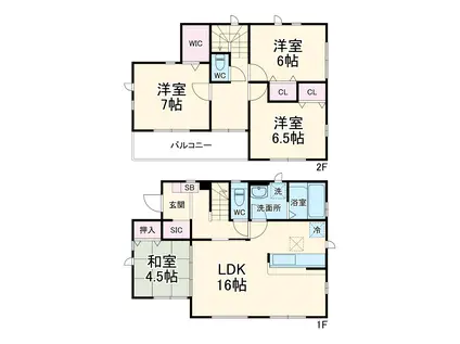 東武鉄道野田線 鎌ケ谷駅 徒歩14分 2階建 築2年(3LDK)の間取り写真
