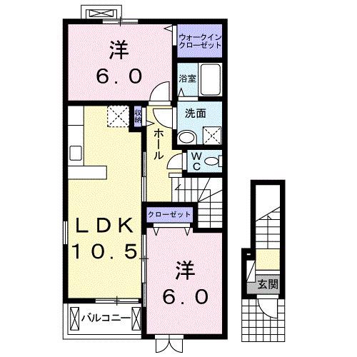 レインボーヒルズⅠ(2LDK/2階)の間取り写真