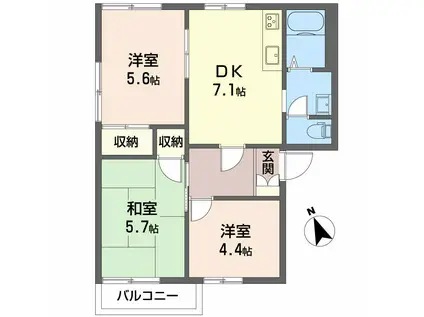 フレグランス豊B(3DK/1階)の間取り写真