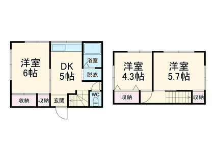 東武伊勢崎・大師線 武里駅 徒歩15分 2階建 築54年(3DK)の間取り写真
