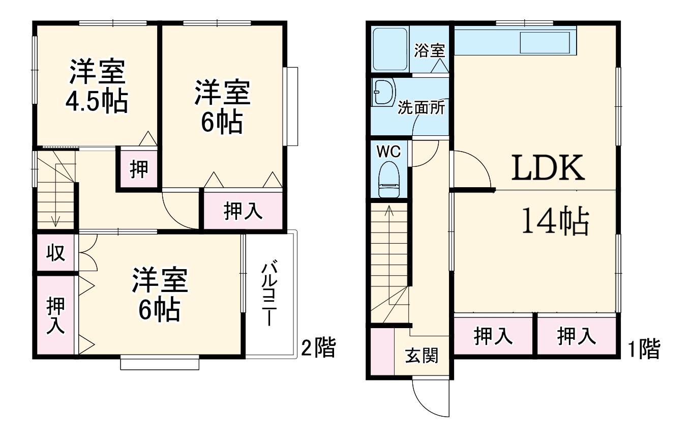 武蔵野線 東川口駅 徒歩8分 2階建 築32年(4DK)の間取り写真
