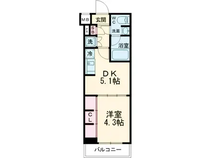 PREMIUM CUBE 世田谷♯MO(1DK/3階)の間取り写真