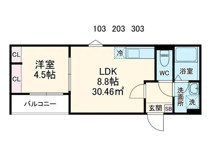 GRADUS矢部(1LDK/2階)の間取り写真