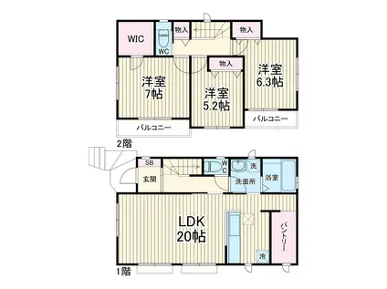 京成電鉄松戸線 高根木戸駅 徒歩25分 2階建 築3年(3LDK)の間取り写真