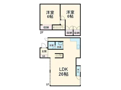 岳南電車 吉原本町駅 徒歩20分 2階建 築53年(2LDK)の間取り写真