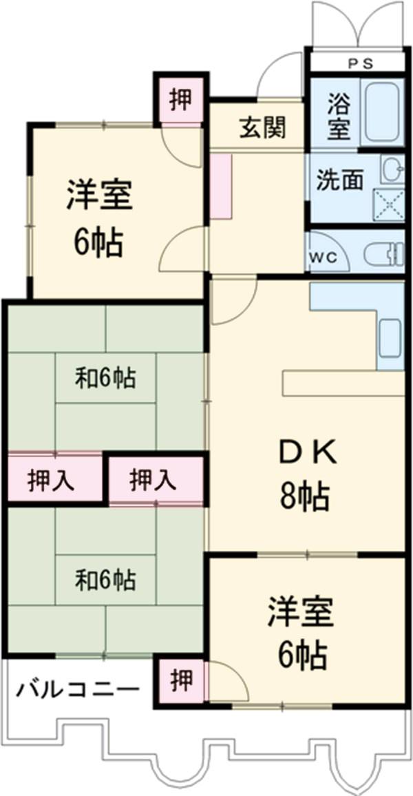 日吉グリーンハイツB(4DK/1階)の間取り写真