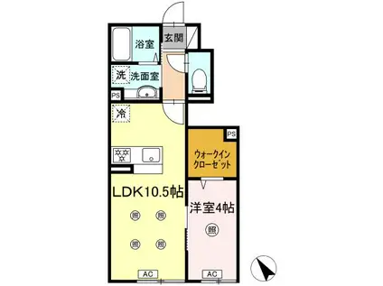 DーROOM高良(1LDK/1階)の間取り写真