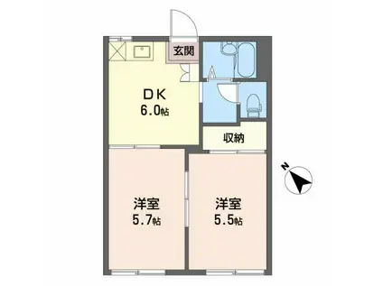 ハイツサンシャイン N棟(2DK/1階)の間取り写真