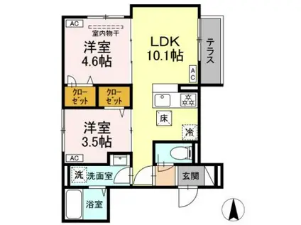 セレスティア荒川Ⅱ(2LDK/3階)の間取り写真