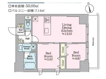 ティモーネグランデ田端ノルド(2LDK/13階)の間取り写真