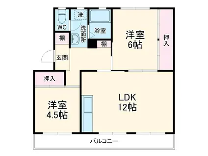 コーポラス三輪 Ⅱ(2LDK/3階)の間取り写真