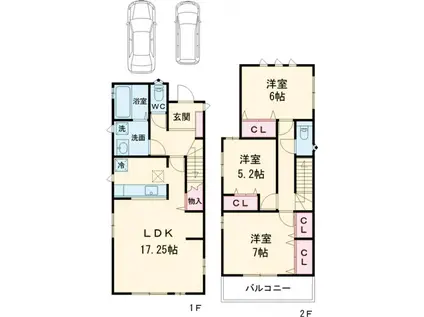 南海電鉄南海本線 春木駅 徒歩14分 2階建 築2年(3LDK)の間取り写真