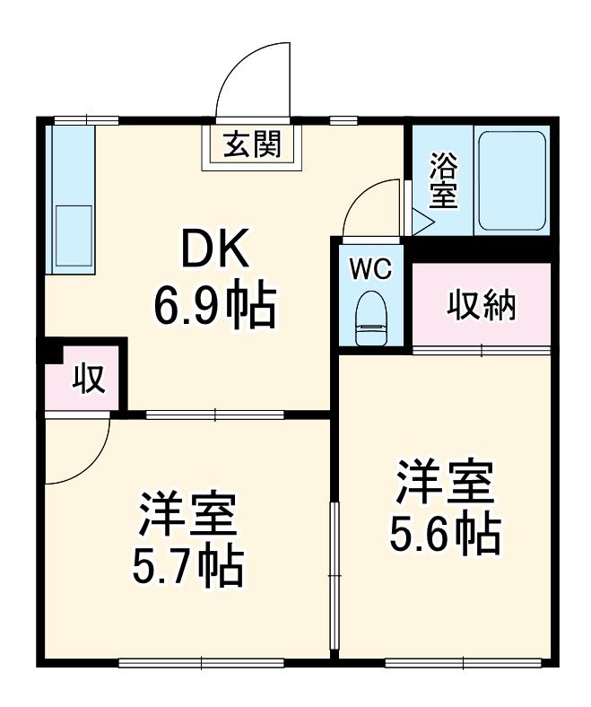 サンヒルズ(2DK/1階)の間取り写真