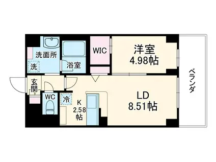 フラットレモン(1LDK/8階)の間取り写真