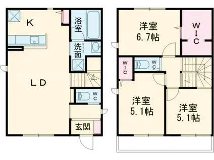 東武鉄道宇都宮線 江曽島駅 徒歩16分 2階建 築1年(3LDK)の間取り写真