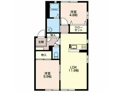 プレステージ中部ⅡB(2LDK/1階)の間取り写真