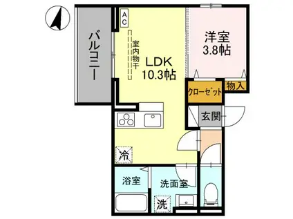 NOBLE VILLA鹿手袋 A(1LDK/3階)の間取り写真