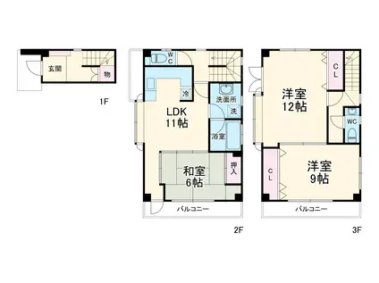 名古屋市名城線 大曽根駅 徒歩8分 3階建 築33年(3LDK)の間取り写真
