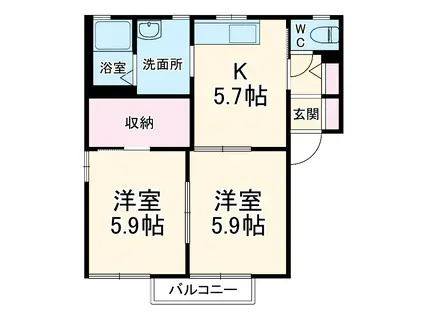 パークビラ極楽(2DK/2階)の間取り写真