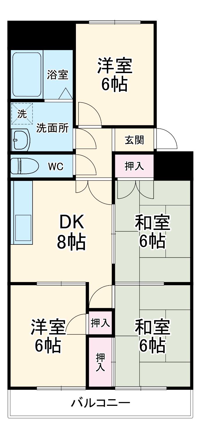 リバーサイド八番館(4DK/4階)の間取り写真
