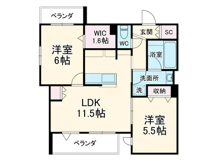 パルハイム若松(2LDK/3階)の間取り写真