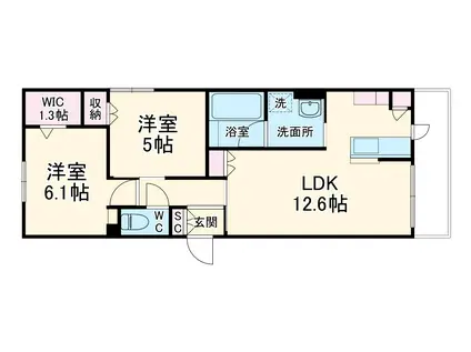 パルハイム若松(2LDK/3階)の間取り写真