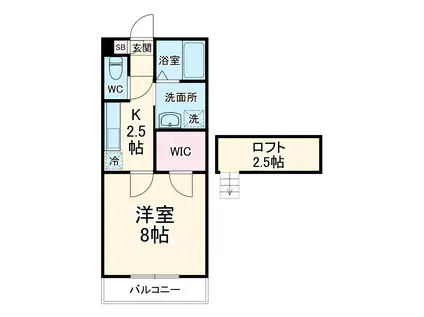 ラ・アンブル(1K/2階)の間取り写真