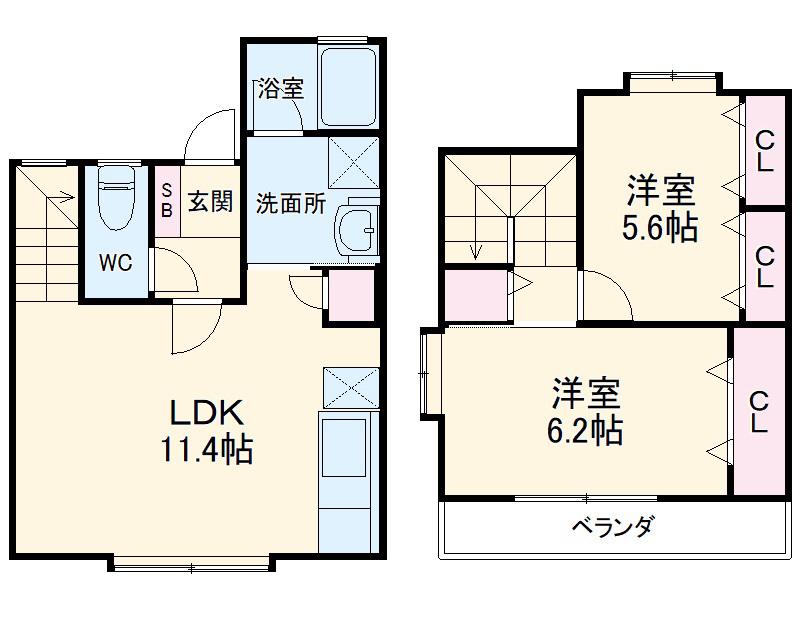 サンプレイス(2LDK)の間取り写真