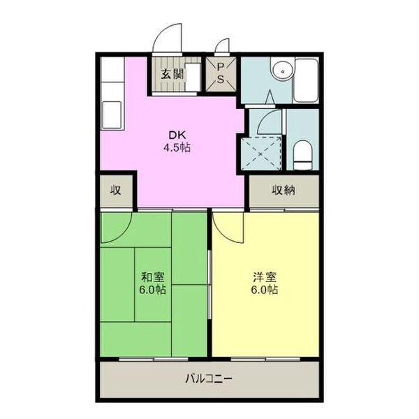 エレガンスハイツⅢ(2DK/1階)の間取り写真