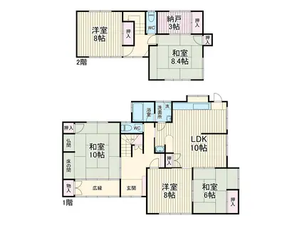名古屋市東山線 上社駅 徒歩32分 2階建 築36年(5SDK)の間取り写真