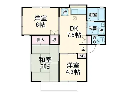 大胡田ハイツB(3DK/2階)の間取り写真