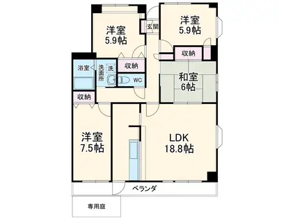 ソアール八千代中央3(4LDK/1階)の間取り写真