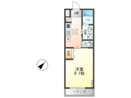 ラ フェリーチェⅡ(1K/1階)の間取り写真