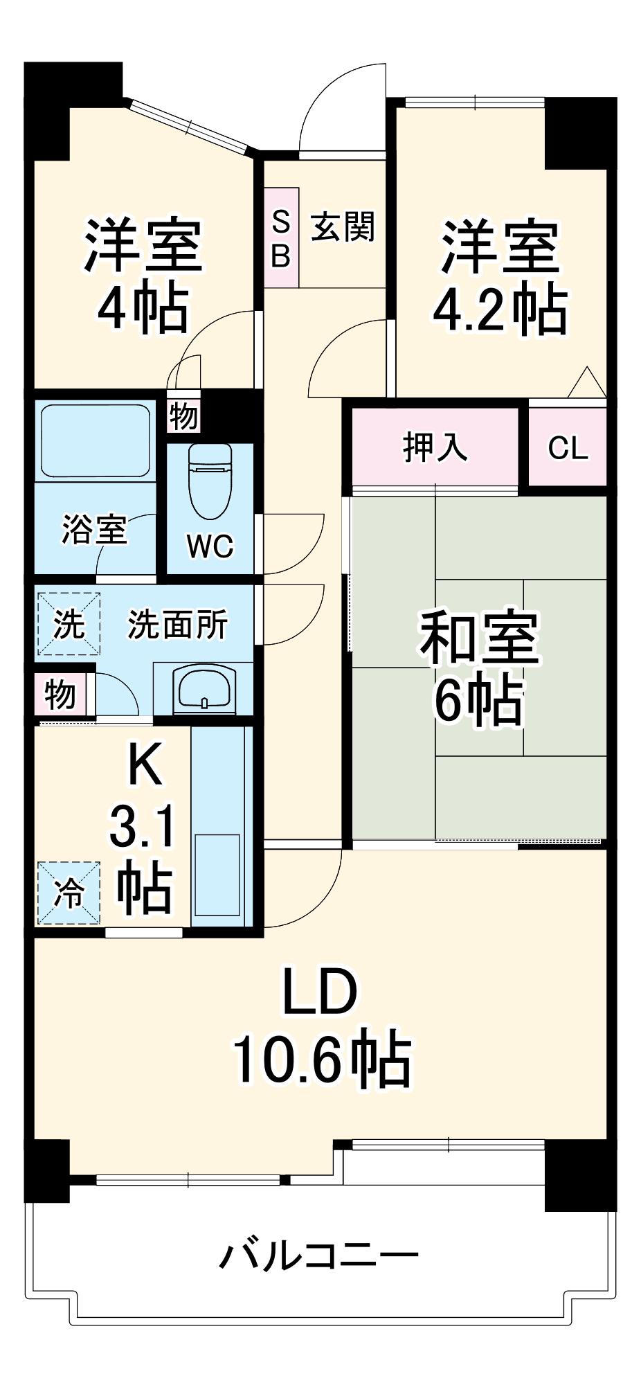 蕨スカイマンション(3LDK/4階)の間取り写真