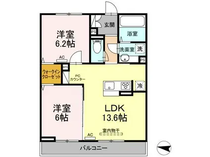 プリマべーラⅢ(2LDK/2階)の間取り写真
