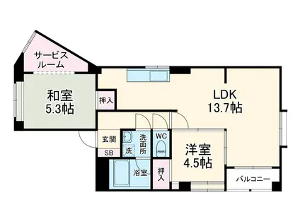 第一笹下ハイツA棟(2LDK/5階)の間取り写真
