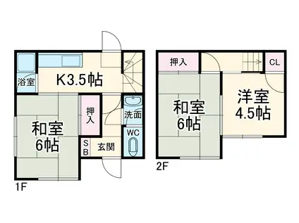 近鉄鈴鹿線 平田町駅 徒歩12分 2階建 築49年(3K)の間取り写真
