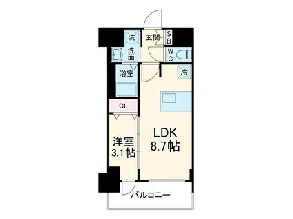 プレサンス桜山駅前アフォード(1LDK/12階)の間取り写真