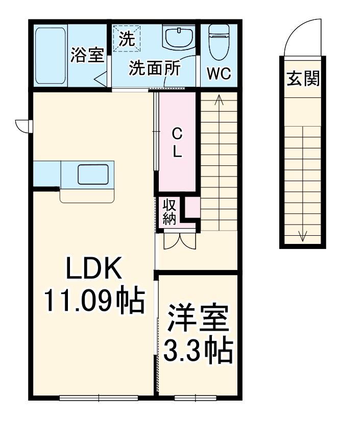 RAMBLE A棟(1LDK/2階)の間取り写真