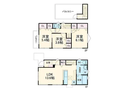 北総鉄道 秋山駅 徒歩13分 2階建 築1年(3LDK)の間取り写真