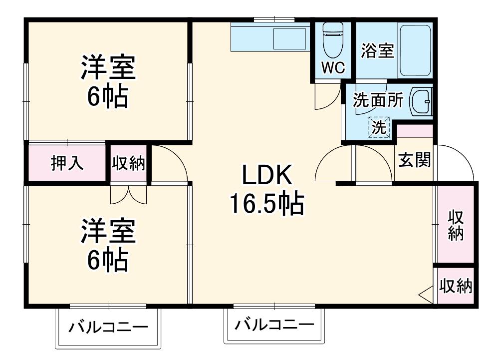 ツインハイム(2LDK/2階)の間取り写真