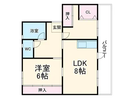 ハイライフ呼続A棟(2LDK/1階)の間取り写真