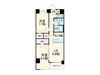 S-RESIDENCE神沢AFFORD(2LDK/9階)の間取り写真
