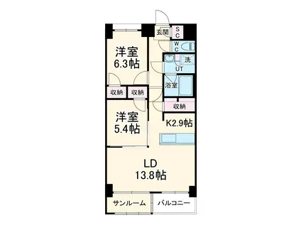 S-RESIDENCE神沢AFFORD(2LDK/8階)の間取り写真